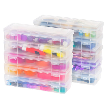 Iris USA Caja de Almacenamiento de Plástico Grande para Organizar Suministros de Manualidades y Hobby con Cierre de Enganche Hermético, Paquete de 10, para Listones Pegatinas y Adornos, Transparente - Grande - Paquete de 10