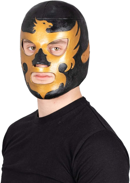 REV Máscara De Luchador Mexicano Leyenda Dorada Para Adulto, Diseño Negro Y Dorado Enmascarado De Lucha Libre, Ideal Para Halloween, Eventos Deportivos, Cosplay, Porras Y Partidos