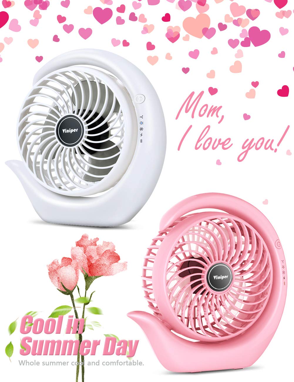 Viniper Ventilador recargable portátil, ventilador de computadora pequeño: 3 velocidades y aproximadamente 8-24 horas de trabajo más largo, rotación 180, ventilador de computadora portátil, pequeño