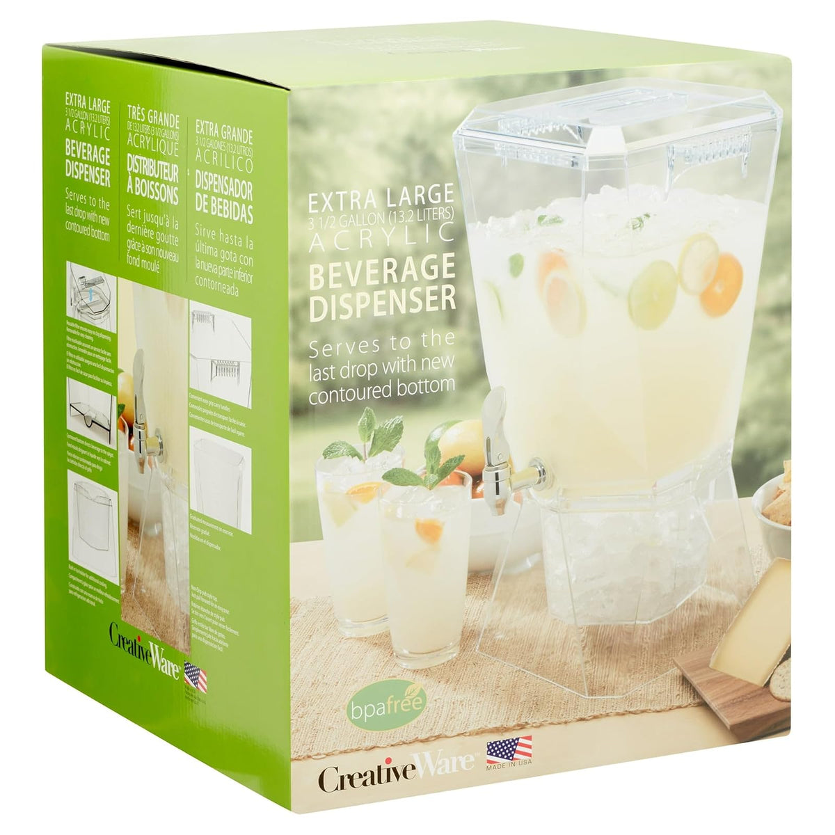 CreativeWare Crown - Dispensador de bebidas con base y clip de nombre, 3.5 galones, transparente