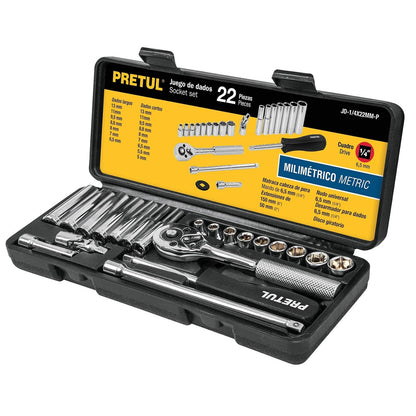 Pretul Juego de Autoclé 22 Piezas, Cuadro 1/4″ - Milimetrico