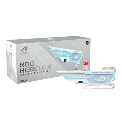 ASUS ROG Herculx - Soporte para Tarjeta gráfica Edición Blanca (diseño sin Herramientas, Nivel de Burbuja Incluido, aleación de Zinc sólido, 72-128 mm, Aura Sync)