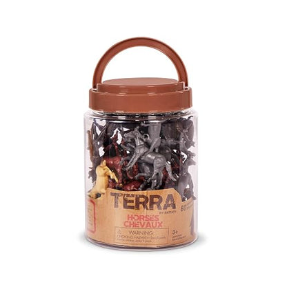 Terra by Battat Caballos en Tubo, Figuras de Caballos en Miniatura | Set de 60 caballos de juguete de plástico en distintas posturas, para dioramas o coleccionar, Caballos en tubo, 3 años y +