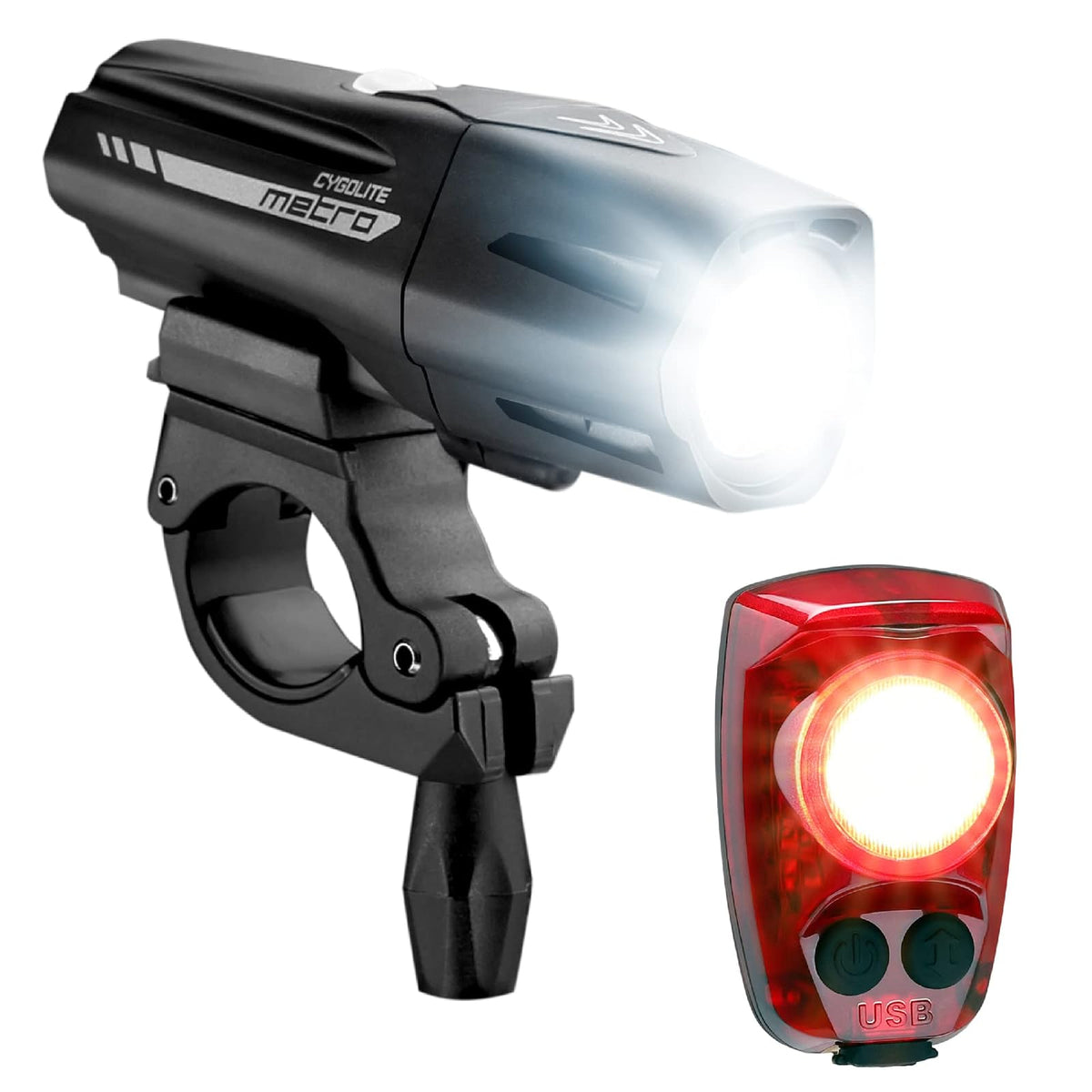 Cygolite Metro Plus 800 & Hotshot Pro 150 Juego Combinado de Luces para Bicicleta, Metro Plus 800 & Hotshot Pro 150 USB Recargable para Bicicleta, Negro, Rojo