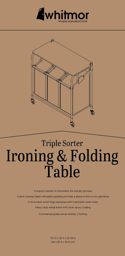 Whitmor Sorter Triple con mesa plegable, 18.13 x 32.5 x 33.38 inches