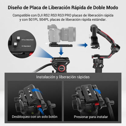 NEEWER Trípode de Vídeo Profesional de 74 "con Cabeza Fluida, Placa QR Compatible con dji RS Gimbals, Trípode de Cámara Resistente con Mango Telescópico Base Rscalada, Carga Máxima 8kg, TP74