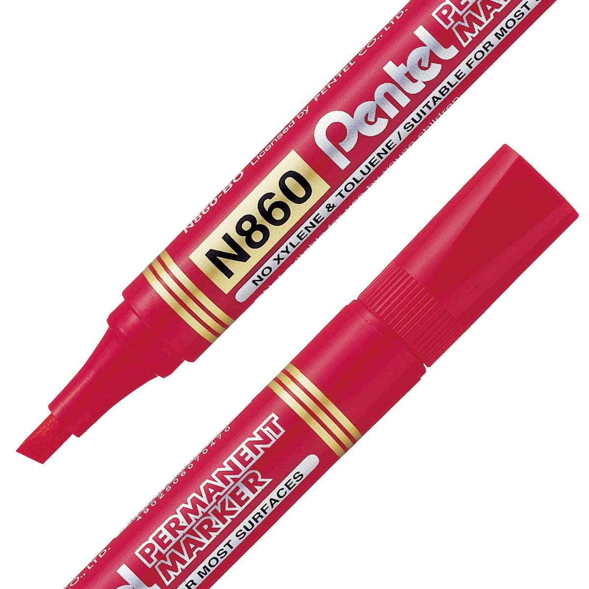 Marcador Permanente Punta Cincel Larga Duración Caja con 12 Piezas Color Rojo- N860-B