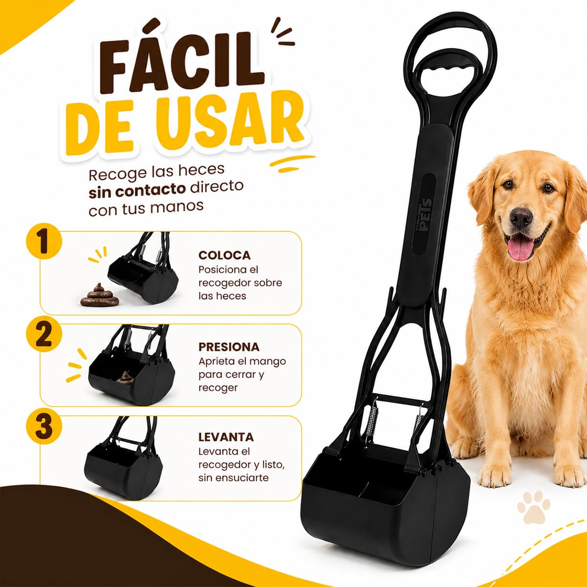 Fancy Pets Recogedor de Heces para Perros Talla GDE, Ligero, Práctico y Ergonómico, Compatible con Bolsas Desechables, Fácil de Usar y Transportar