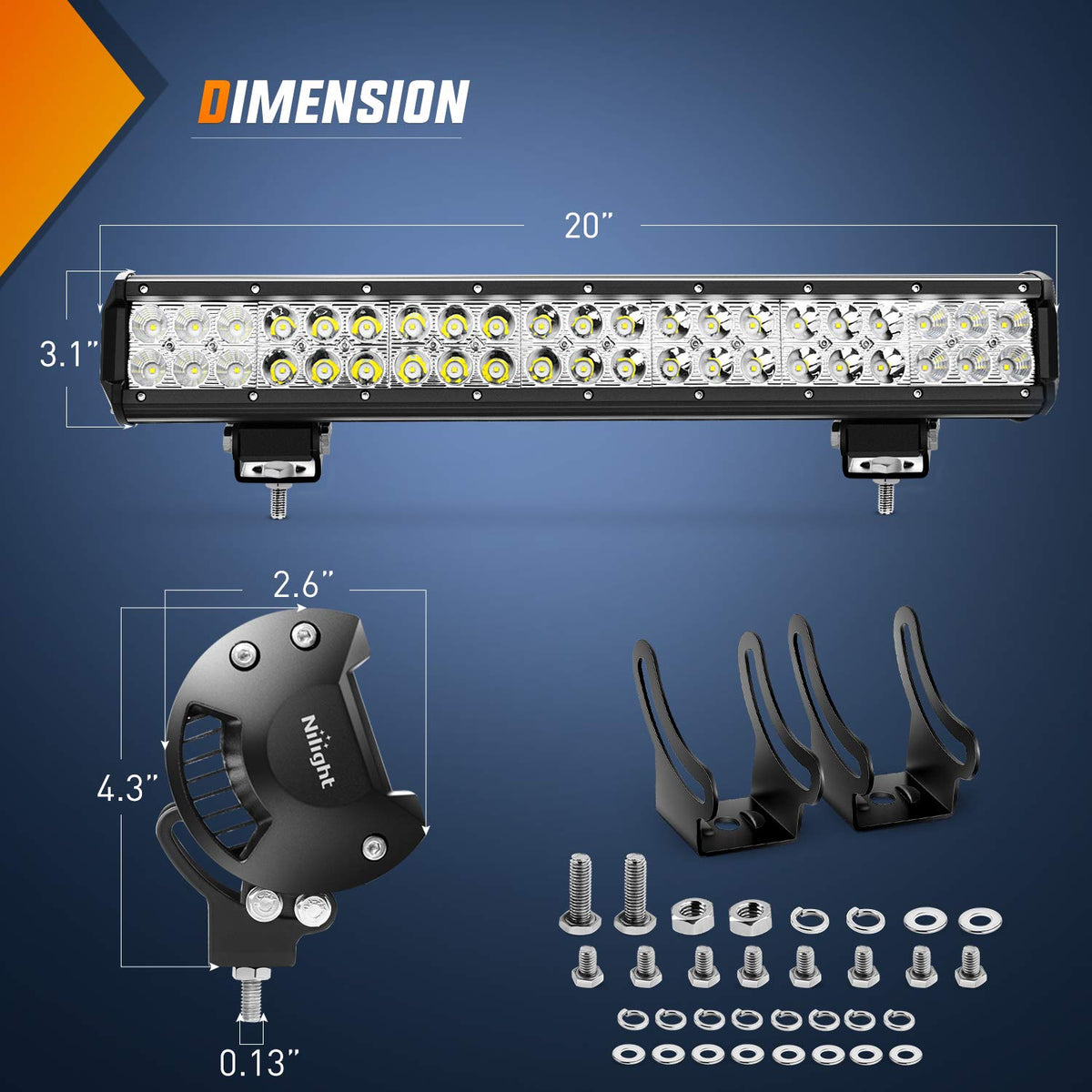 Nilight - ZH006 Barra de luz LED de 51 cm, 126 W, Combo de Luces LED de proyección (Spot/Flood Light) para Todo Terreno con Juego de Cables 16AWG