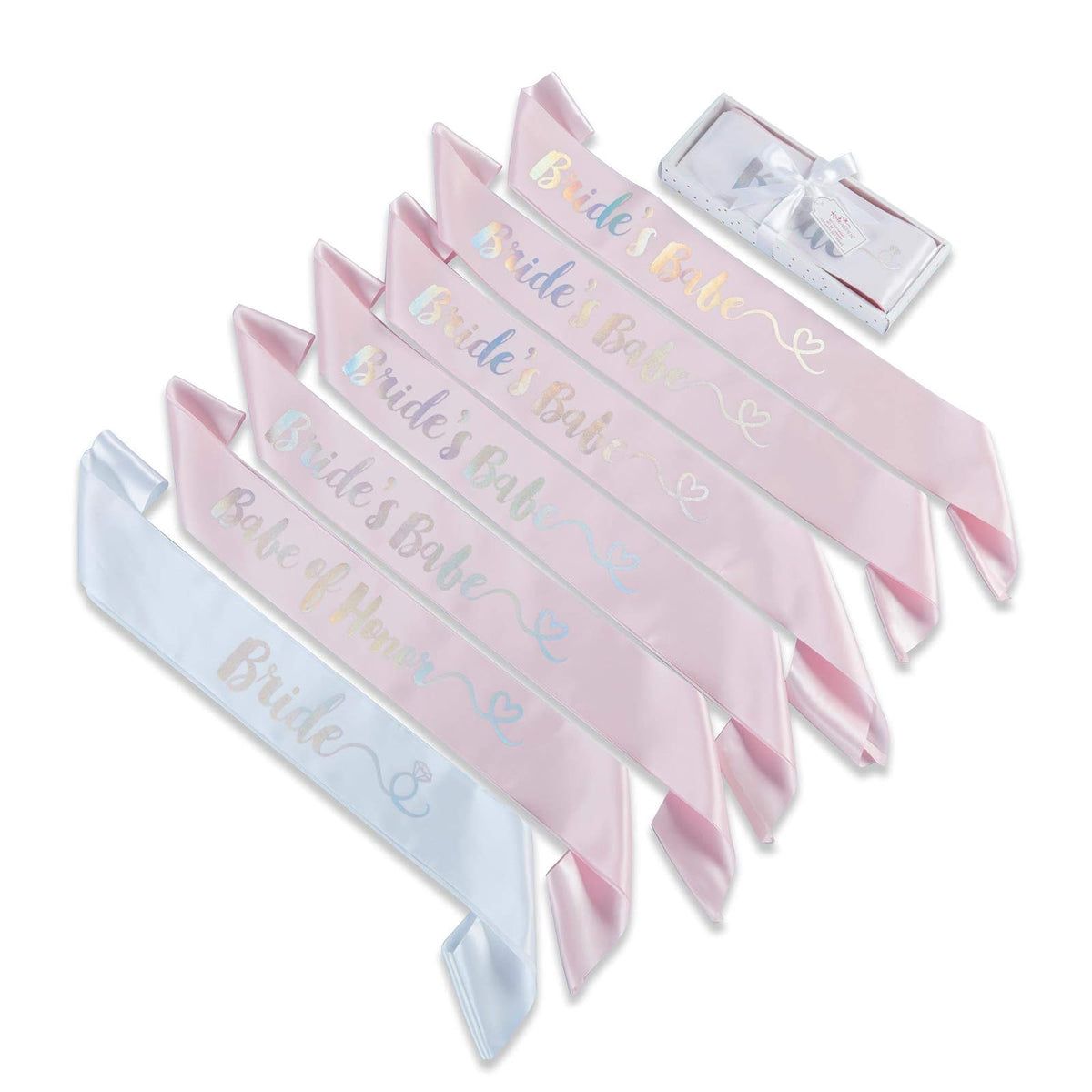 Kate Aspen Bachelorette Brides Babes Iridescent Satin Sash (juego de 7) Kit de fiesta, talla única, rosa