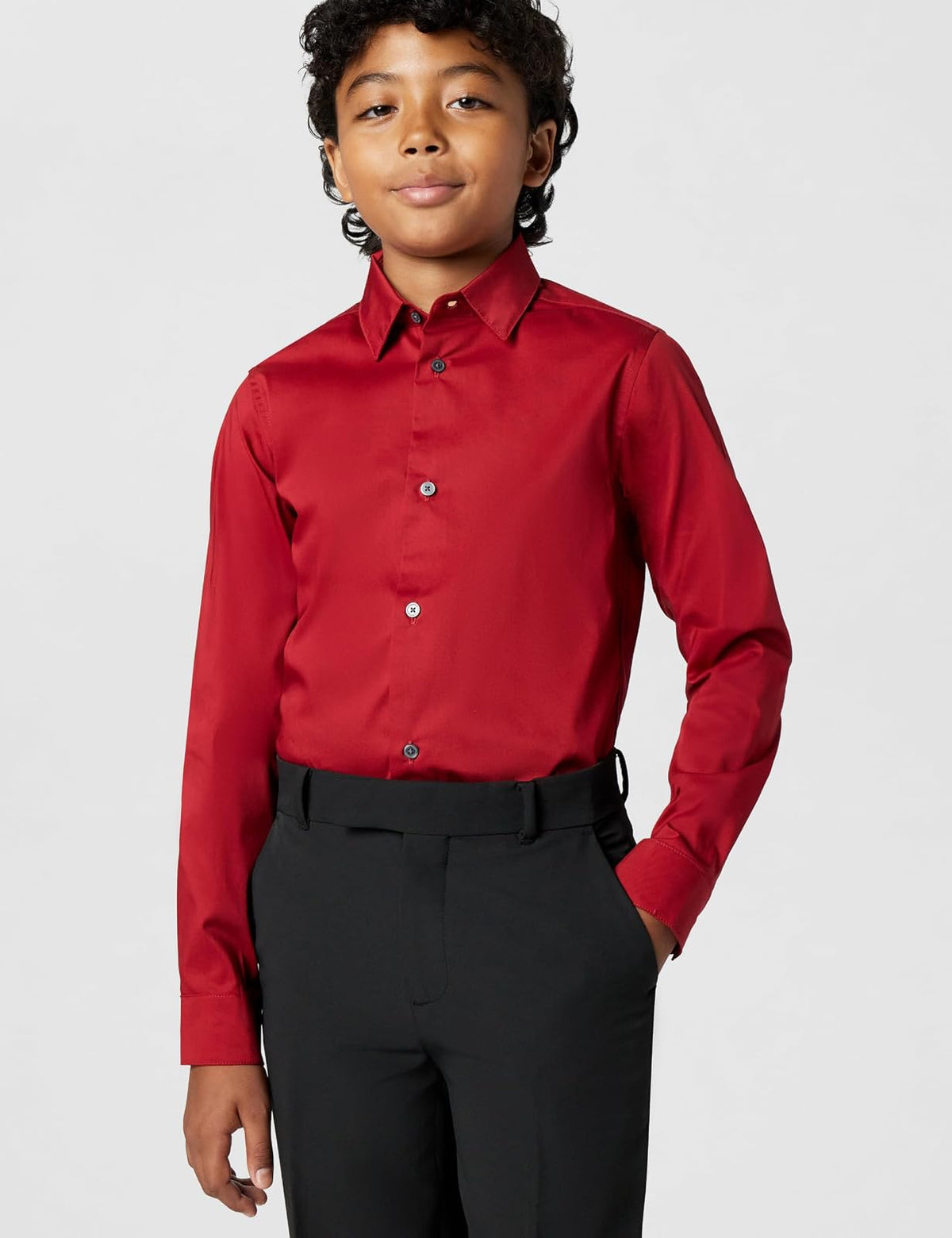 Calvin Klein Camisa de Vestir de Manga Larga Ajustada, Estilo Abotonado con puños abotonados y Dobladillo de Cola de Camisa Camisa de Vestir para Niños