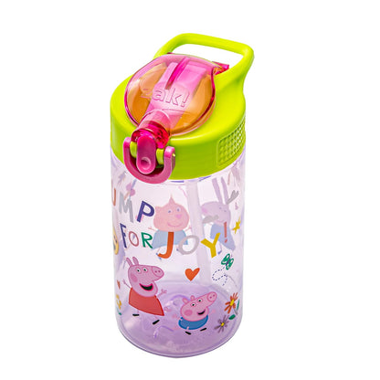 Zak Designs - Botella de agua de Peppa Pig de 16 onzas con Peppa & Friends, plástico duradero | Niños, para la escuela o viajes, con popote, mango, a prueba de fugas, cubierta de boquilla desplegable