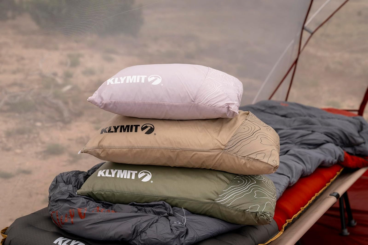 Klymit Drift - Almohada de Camping, Funda Reversible para Viajes y Dormir, Espuma viscoelástica triturada, Comodidad con Carcasa Duradera