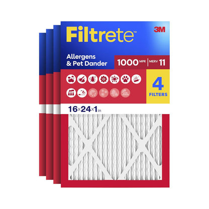 Filtrete Filtro de aire MPR 1000 MERV 11, defensa contra micro alérgenos, paquete de 4 (dimensiones exactas 23.813 x 15.813 x 0.656) - 16x24x1 - Paquete de 4