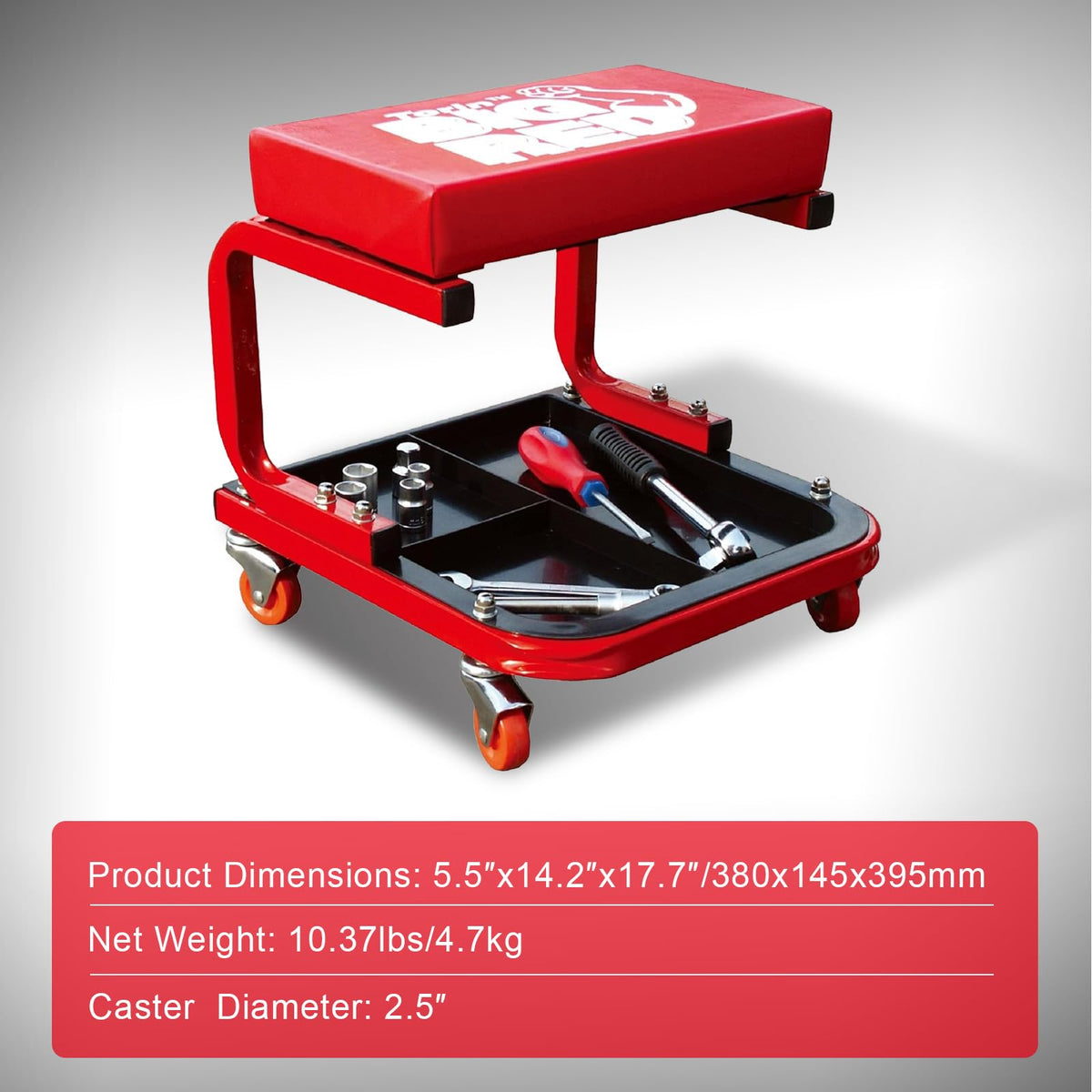 Big Red Torin Asiento Rodante con Bandeja de Herramientas TR6300 | Rojo, Grande, 38.1 cm x 38.1 cm x 38.1 cm, soporta 250 lb