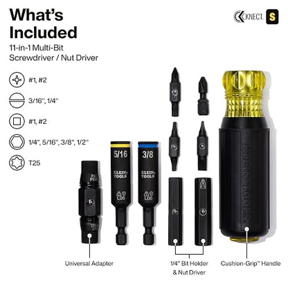 KLEIN TOOLS 32500HD | Desarmador 11 En 1 | Uso Manual E Impacto | Magnético | Haz más con una sola herramienta: úsala a mano o con impacto y cambia entre 7 puntas y 4 llaves sin cargar de más.