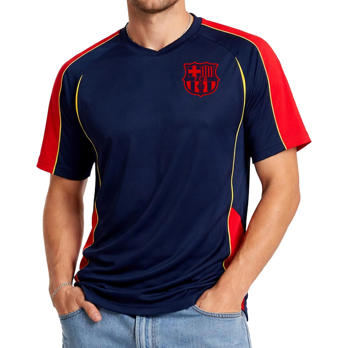 Icon Sports Jersey Estilo FC Barcelona para Hombre - M - Fc Barcelona | Highlight | Navy