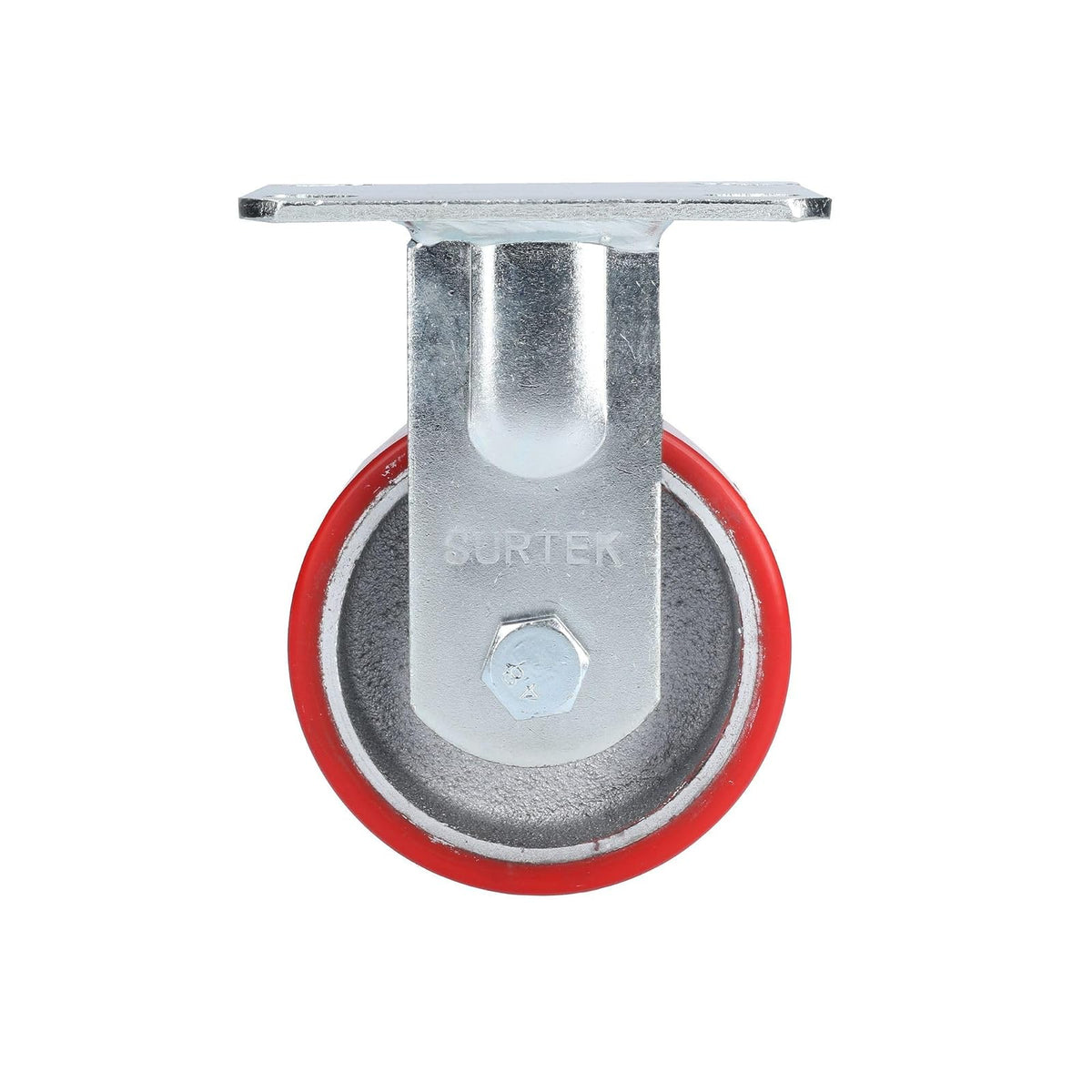 Surtek RP10F Rodaja de fierro con poliuretano rojo fija 4"