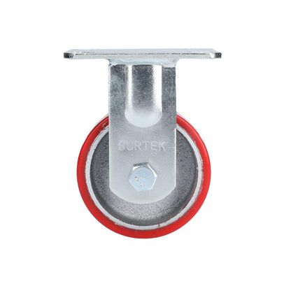 Surtek RP10F Rodaja de fierro con poliuretano rojo fija 4"