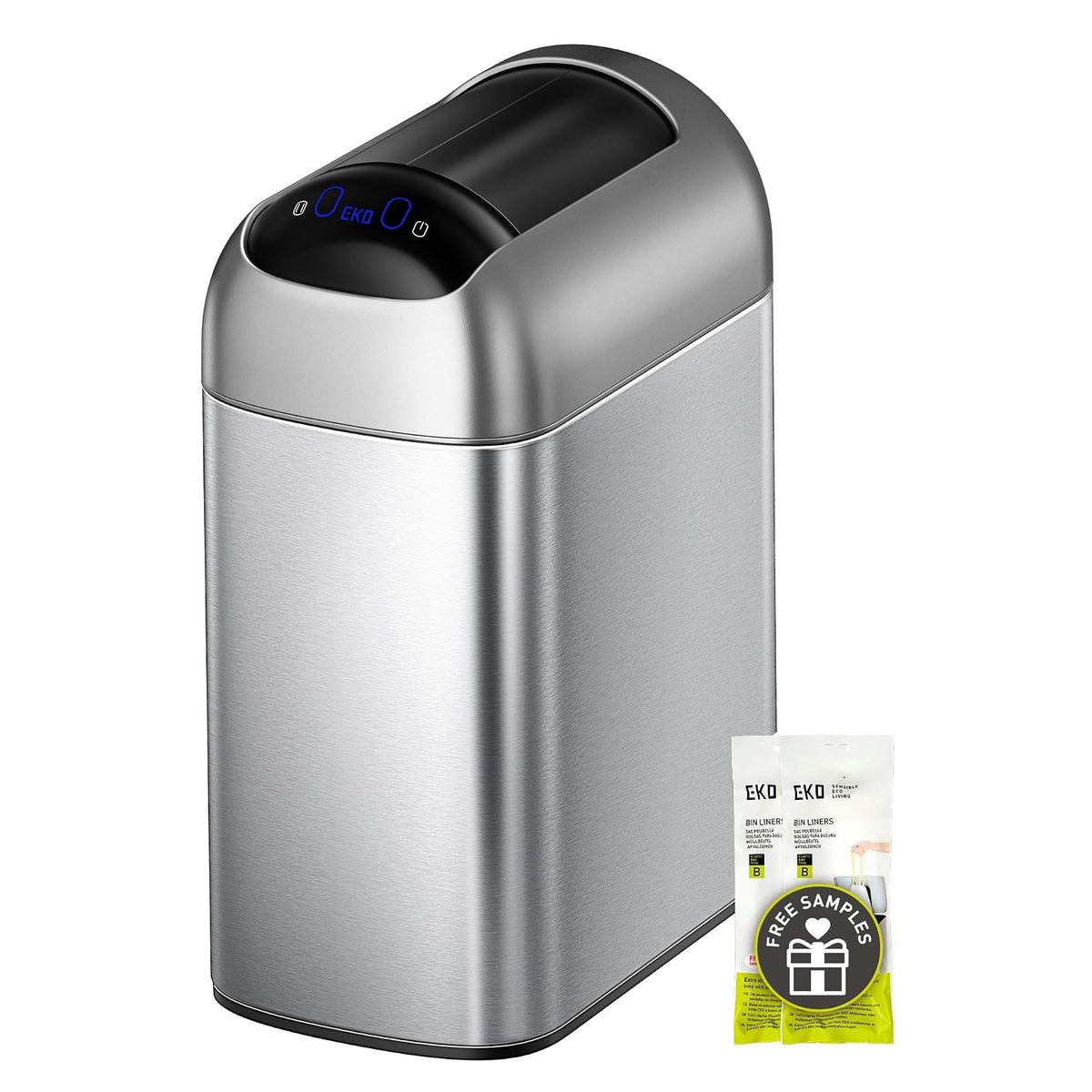 EKO Astro Slim Sensor Basurera de 10 L / 2.6 Galón de basura Touchless Close Retractable Wing Late, Sensor de movimiento Acero inoxidable para baño
