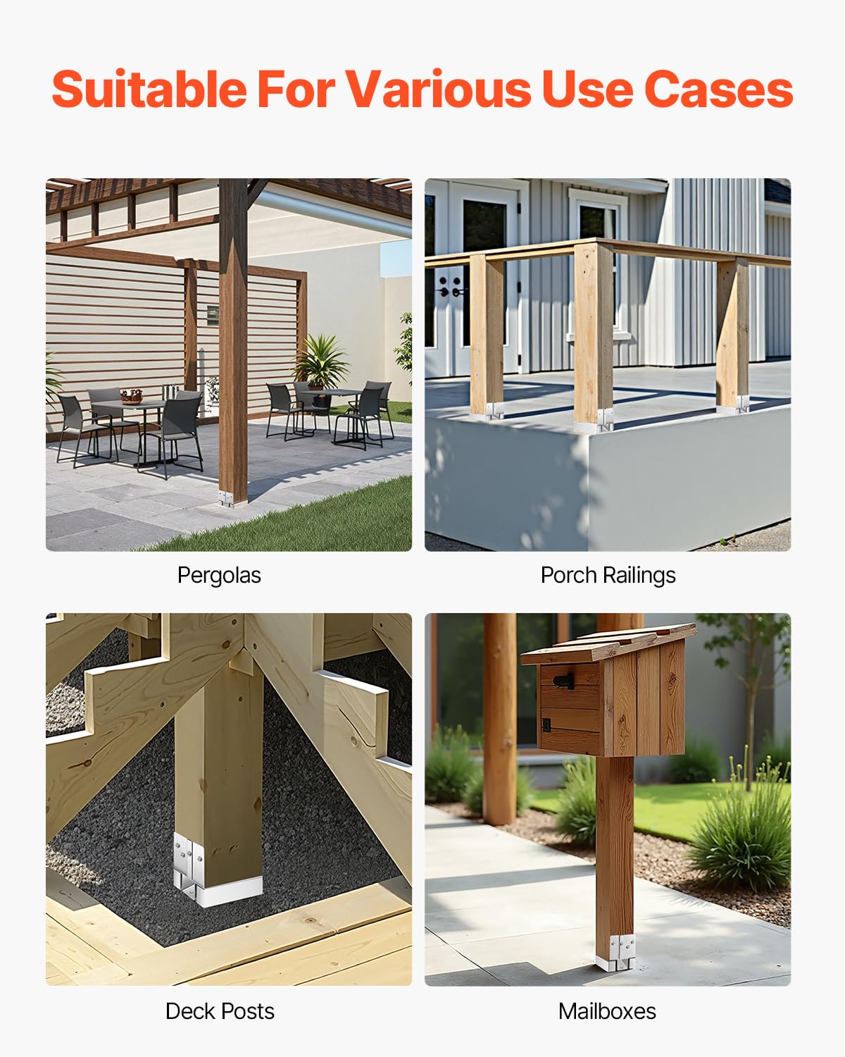 VEVOR Base para Postes, Anclaje para Postes de Hormigón, Acero al Carbono Galvanizado de Alta Resistencia con Separación de 2,54 cm, para Pérgolas de Hormigón y Patios, 144,6 x 141,5 x 80,7 mm