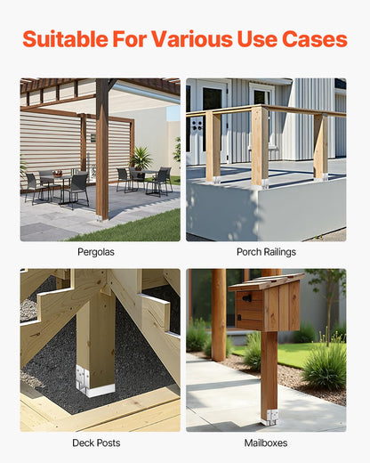 VEVOR Base para Postes, Anclaje para Postes de Hormigón, Acero al Carbono Galvanizado de Alta Resistencia con Separación de 2,54 cm, para Pérgolas de Hormigón y Patios, 144,6 x 141,5 x 80,7 mm