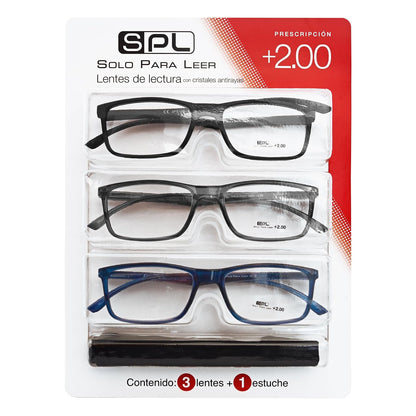 Lentes SPL +2.00, pack de 3