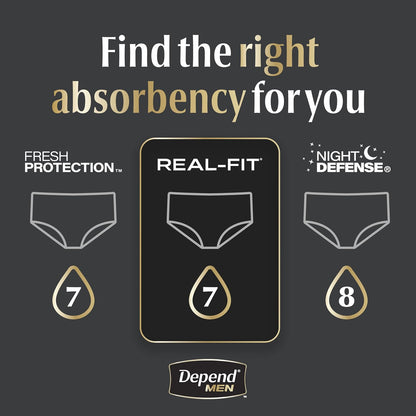Depend Real Fit Incontinence Maximum Absorbency Briefs for Men, Large/X-Large, 52 Count, Black,
