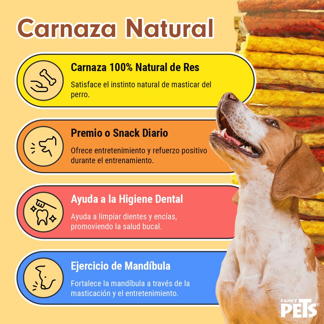 Fancy Pets Palitos de Carnaza Natural para Perros | 100 Piezas Sabor Variado | Snack Dental para Premiar y Limpiar Dientes