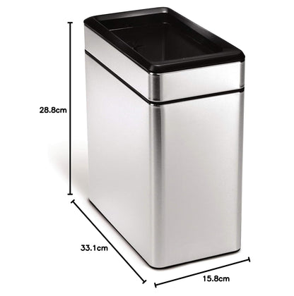 simplehuman, bote de basura abierto de perfil, acero inoxidable cepillado, 10 L