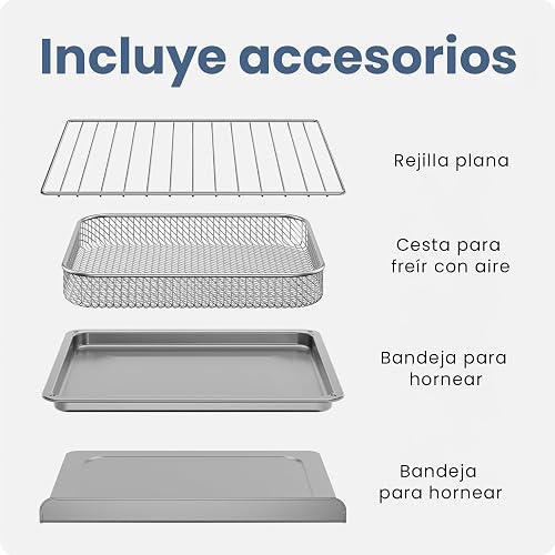 Horno tostador con freidora de aire Chefman de dos puertas, 10 en 1: freidora de aire, horno, asador, cocción lenta, 24 litros, capacidad para pizza de 30 cm o pollo de 1.8 kg. Acero inoxidable.