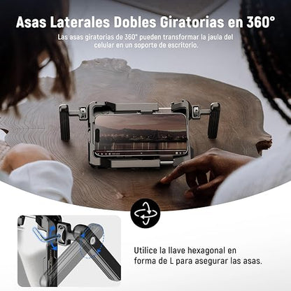 NEEWER Universal Phone Video Rig con Empeñaduras, Adaptador Filtro 67mm, Zapata Fría para dji Mic, Estabilizador de Jaula de Móvil para Grabación para iPhone 16 15 Pro MAX S23 Ultra Pixel 8 Pro, PA017