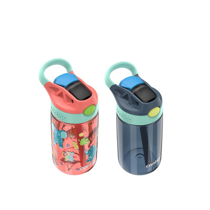 Contigo Botella de Agua para Niños con Popote, 590 ml, Libre de BPA - Coral (Sweet Safari GFX); Blueberry - Jade Vine - 14oz (Pack of 2)