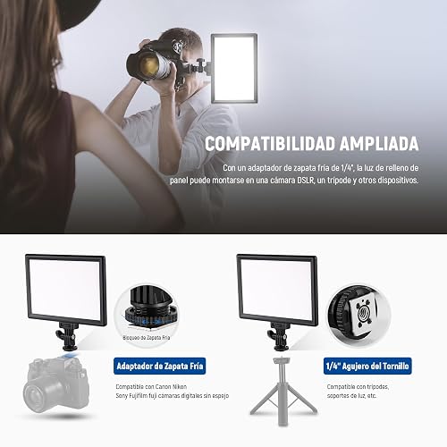 NEEWER 9" Panel Luz Video LED, Iluminación Suave Cámara DSLR Regulable, 4000mAh Batería Recargable, Puertos USB Tipo C, 3200K~5600K CRI95+ 600Lux para Fotografía Grabación Live Streaming, NL-116AI