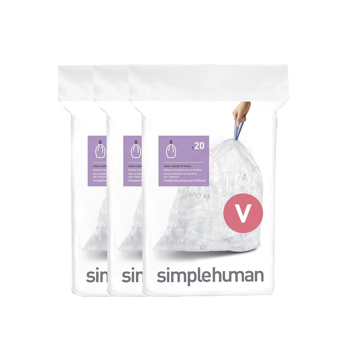 simplehuman Código K Bolsas de Basura con Cordón, Blanco, 100 pzas - Transparente - Code V - V