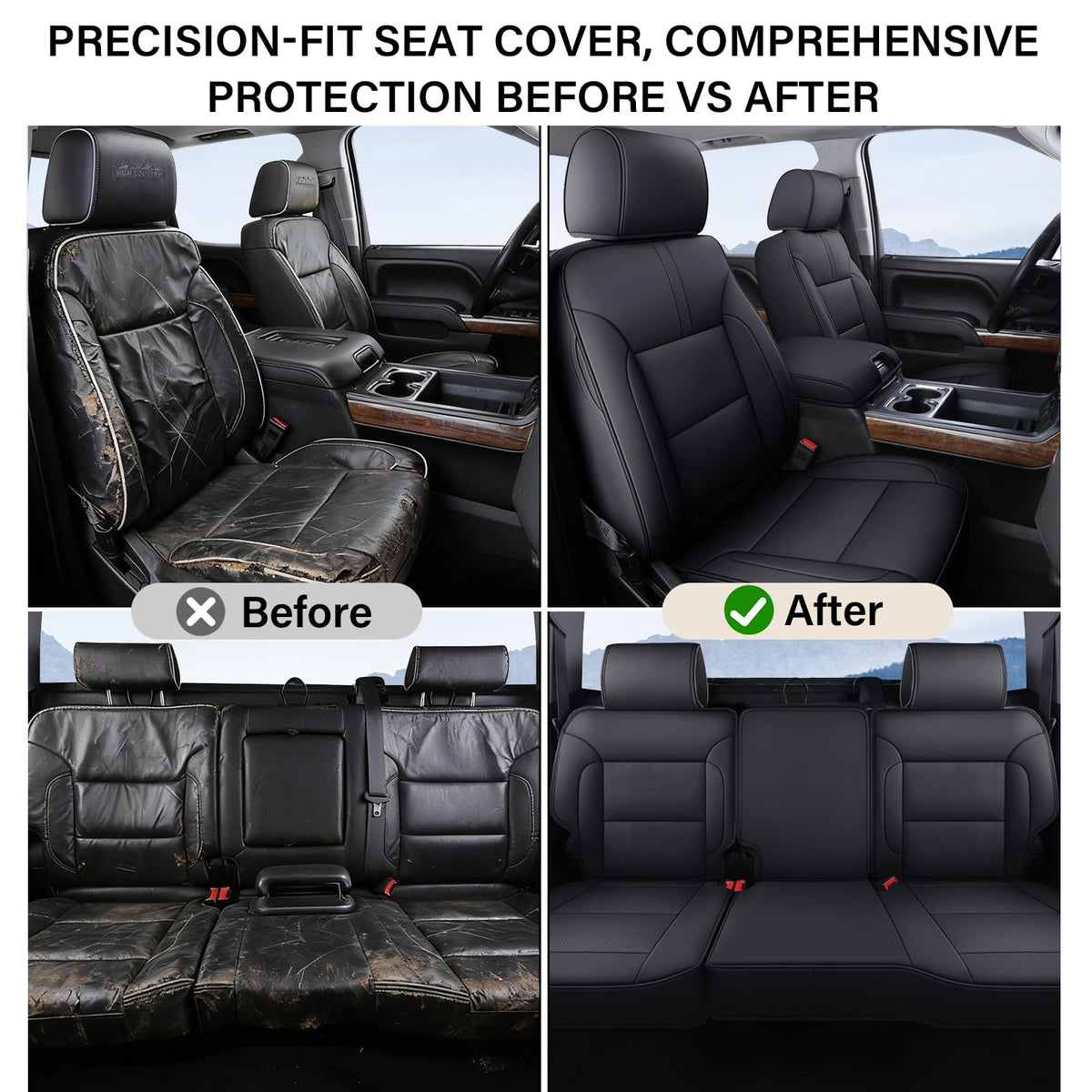 Coverado Fundas De Asiento Silverado, Protectores De Asiento De Automóvil De Piel Impermeable, Juego Completo Personalizado, Compatible Con Chevy Silverado Gmc Sierra Pickup 2014-2018 1500 2015-2019 2500H