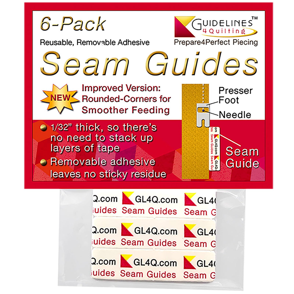 Guidelines4quilting - Paquete de 6 guías de Costura – Pelar y Pegar, calcomanía extraíble Que no Deja residuos Guía de Tela precisa para Costura. Altura Perfecta para Tela de Doble Capa. Se Adapta a