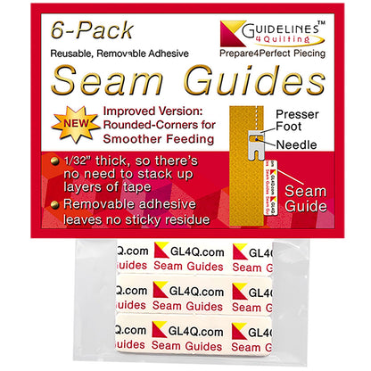 Guidelines4quilting - Paquete de 6 guías de Costura – Pelar y Pegar, calcomanía extraíble Que no Deja residuos Guía de Tela precisa para Costura. Altura Perfecta para Tela de Doble Capa. Se Adapta a