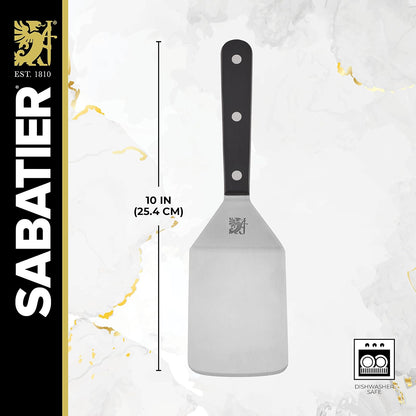 SABATIER - Espátula de acero inoxidable de 9.625 pulgadas para hierro fundido, plancha y parrilla, utensilios de cocina de grado profesional