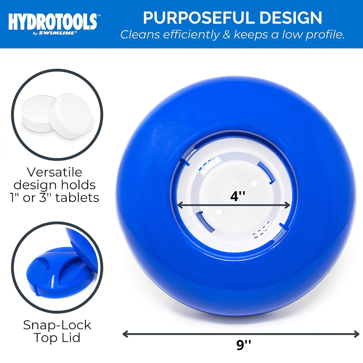 Swimline HYDROTOOLS by SWIMLINE 8720 Dispensador de Productos químicos para Piscina y SPA de Gran Capacidad, Compatible con bromo y Cloro soporta tabletas de 1 a 3 Pulgadas, Anillo de Control