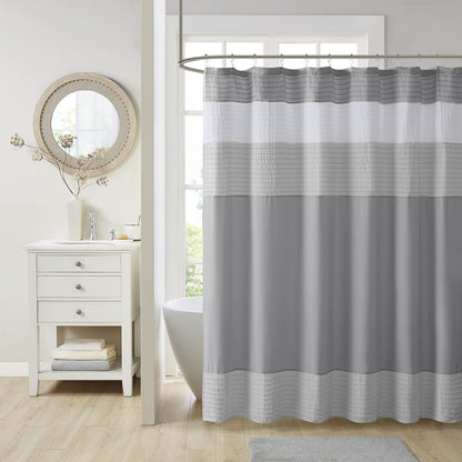 Comfort Spaces Windsor - Cortinas de baño de Tela de Microfibra Moderna y Elegante, diseño de Volantes, 72 x 72 Pulgadas, Color Gris