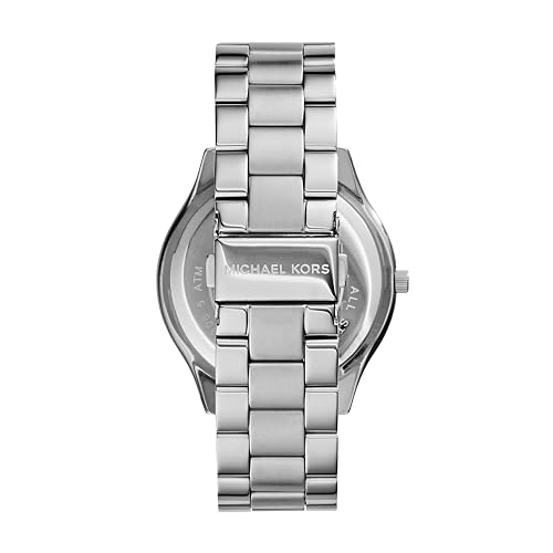 RELOJ MICHAEL KORS SLIM RUNWAY DAMA, EXTENSIBLE ACERO PLATA, CARATULA PLATA, ANALOGO