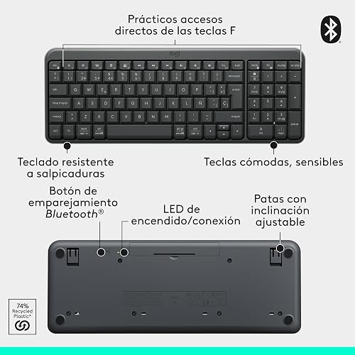 Logitech K250 Teclado Compacto Bluetooth para Windows, ChromeOS ó iOS, Batería de 12 Meses - Color Grafito