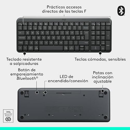 Logitech K250 Teclado Compacto Bluetooth para Windows, ChromeOS ó iOS, Batería de 12 Meses - Color Grafito