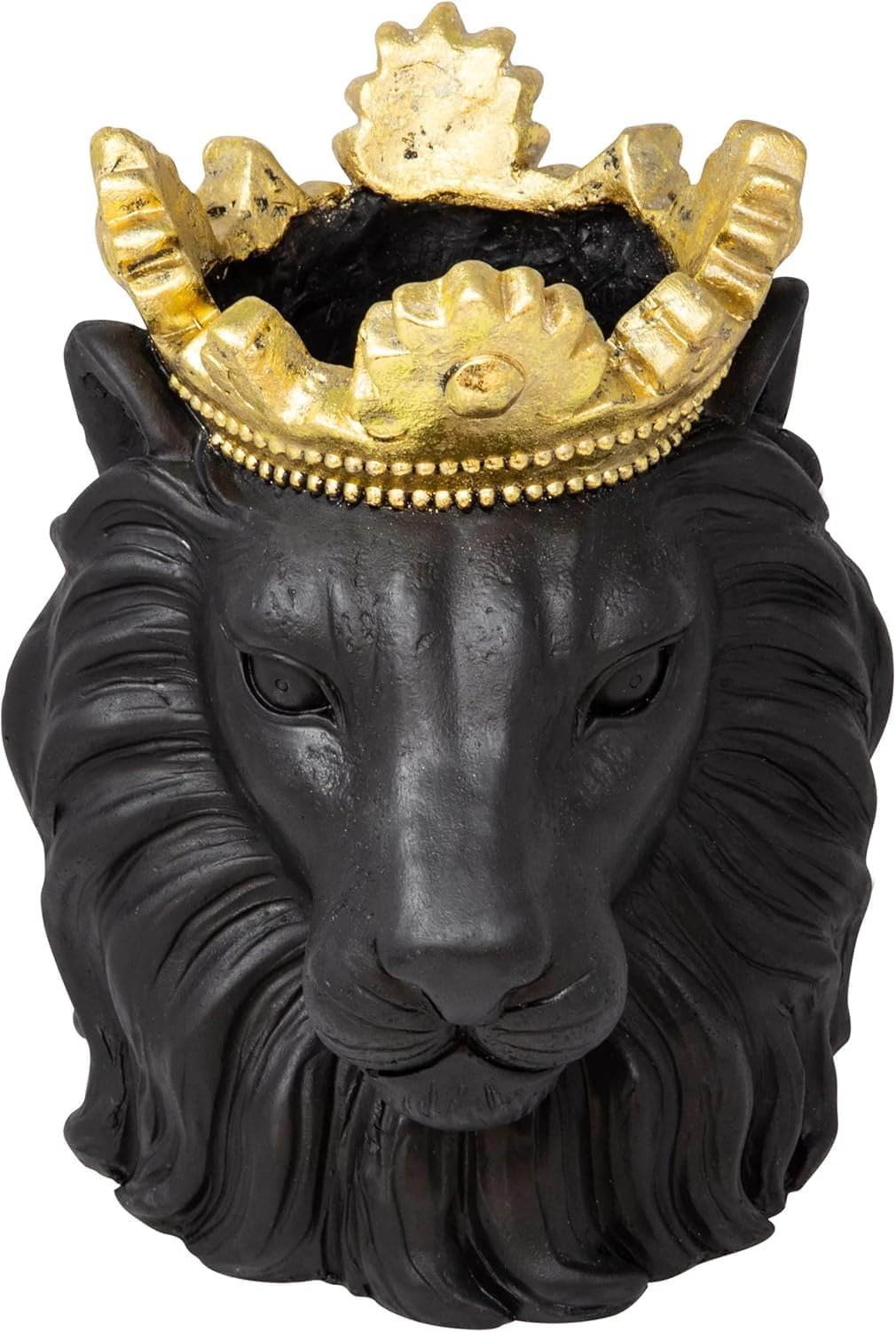 Sagebrook Home Maceta de Resina con Cabeza de león y Corona Dorada Maceta Decorativa de poliresina para el hogar y el jardín 9 x 7 x 9 Pulgadas Negra
