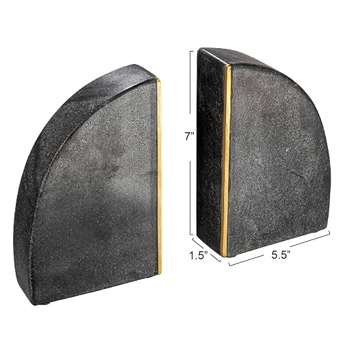 Creative Co-Op Boho - Sujetalibros de mármol con semicírculo arqueado con Detalle de latón, Juego de 2, Negro