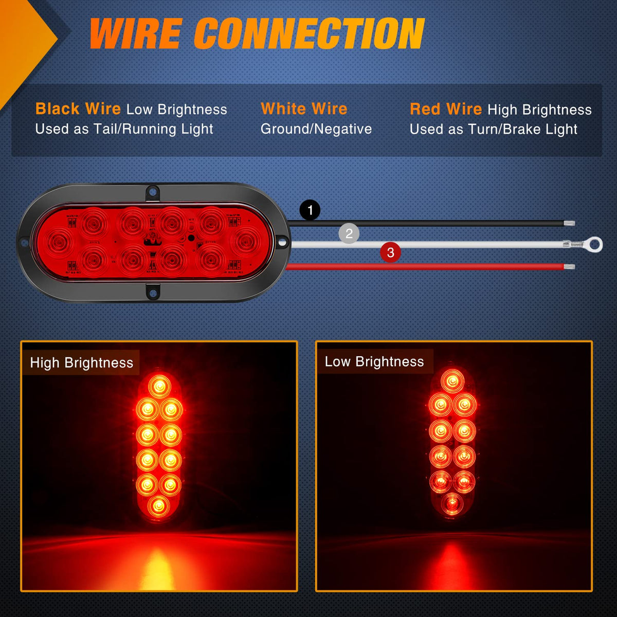 Nilight - Luz trasera LED ovalada de 6 pulgadas, color rojo y ámbar para remolque, 6 unidades, señales de giro de freno de parada a prueba de agua, luces de marcha atrás para camión, RV, barco, autobús, camión, caravana, 2 años de garantía