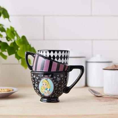Disney Alicia en el país de las maravillas - Taza de cerámica con diseño de gato Cheshire 3D, Tazas de té apiladas de Alice., Negro, 20-ounces, 1