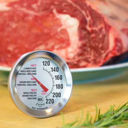 Escali AH1 Termómetro de Carne de Acero Inoxidable | Apto para horno, esfera extragrande 2.5 pulgadas, etiqueta de temperatura para carne, plata certificada NSF