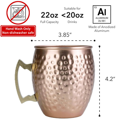 Arora - Vaso de metal Moscú Mule de cobre, taza de aluminio de 22 onzas, juego de 4